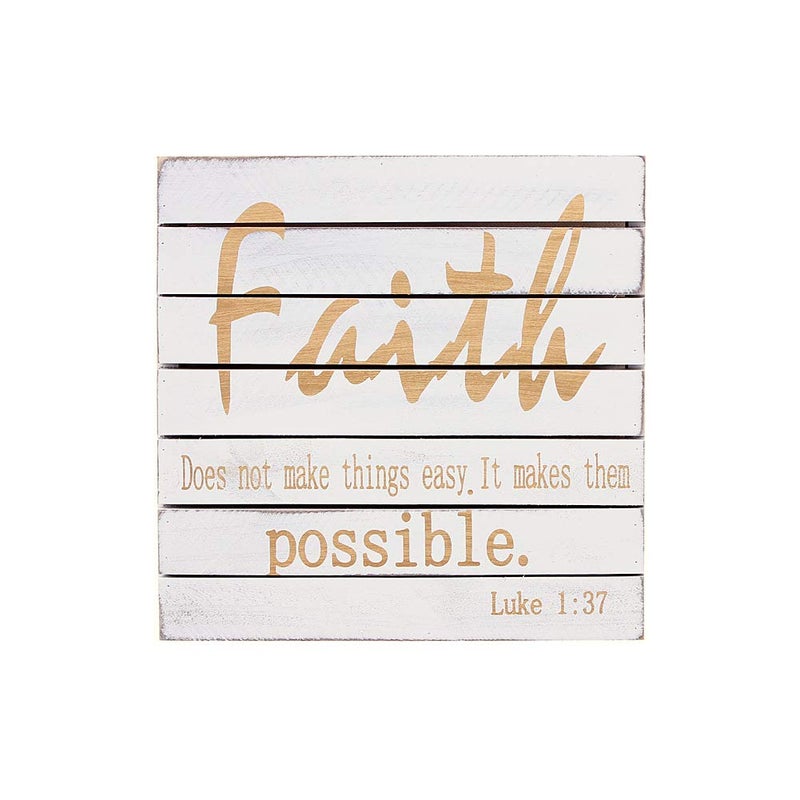 Attraction Design Wood Wall Plaque Faith Sign, Bible Verse Wall Art Hanging Decoration Christian Religious Home Decor Sign with Inspirational Quote, 9.75X9.75 inch - Image 1
